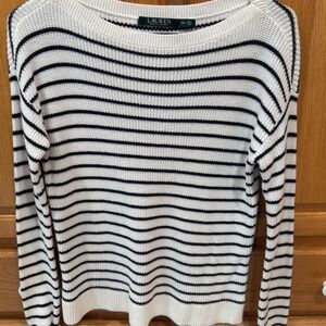 Lauren Ralph Lauren Black and White Striped Crew Neck Sweater